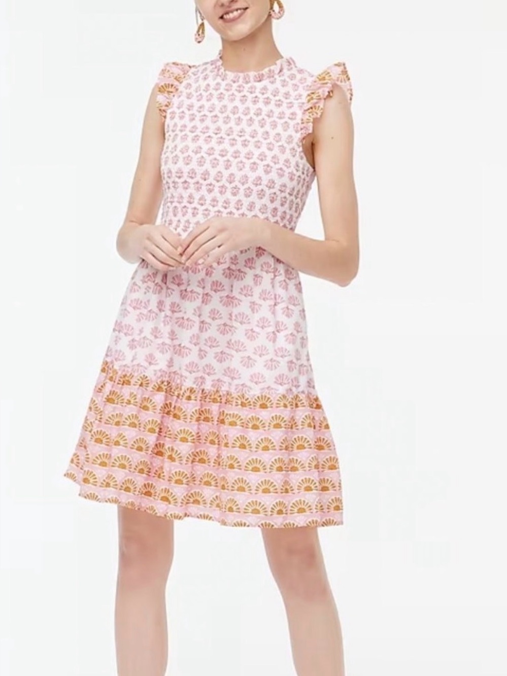J. Crew 100% Cotton Block Print Shell Ruffle Dress
